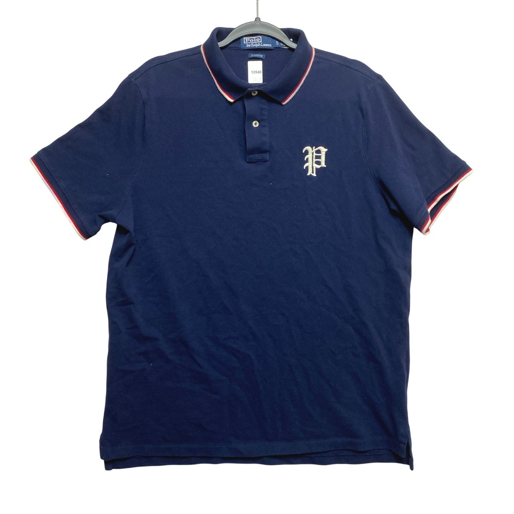 Polo Ralph Lauren Polo Shirt Mens XL Navy Classic Fit Gothic P Patch Tipped